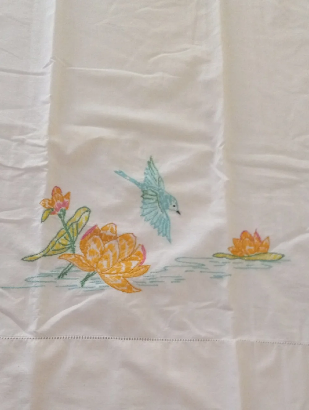Embroidered Bird & Lotus Pillowcase Set Queen Size